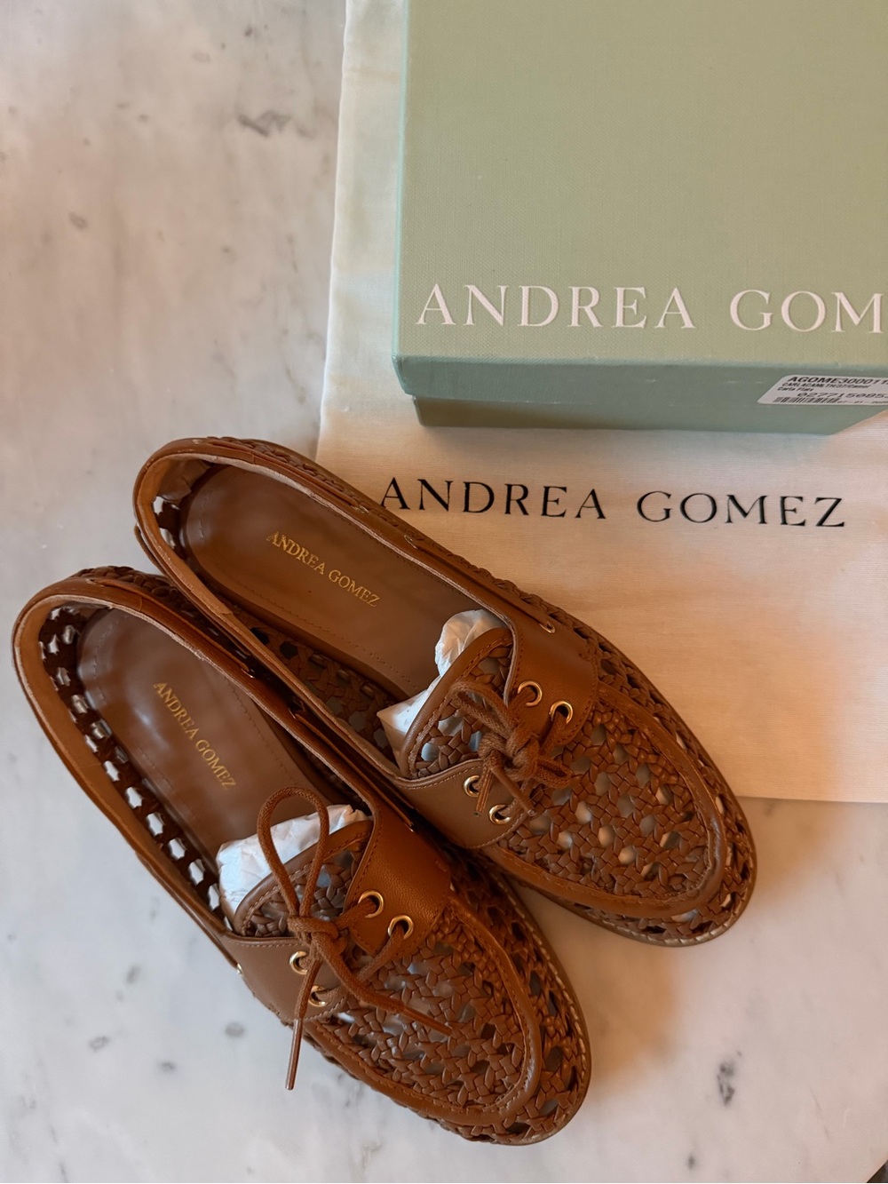 Andrea Gomez Brown Woven Leather Loafers